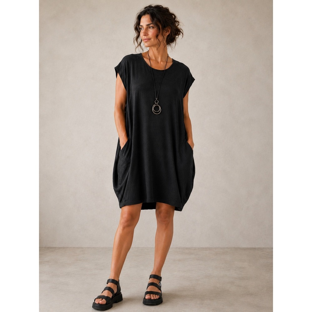 Elk Dress Women One Size Black Textured Slub Knit Oversized Lagenlook Minimalist
